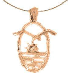 10K, 14K or 18K Gold Seagull and Sunset Pendant