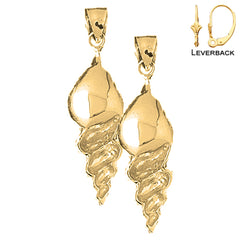 Pendientes de concha de caracola de plata de ley de 43 mm (chapados en oro blanco o amarillo)