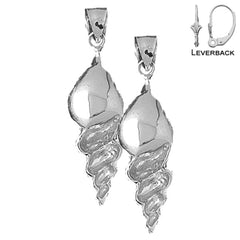 Sterling Silver 43mm Conch Shell Earrings (White or Yellow Gold Plated)