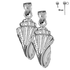 Sterling Silver 25mm Conch Shell Earrings (White or Yellow Gold Plated)