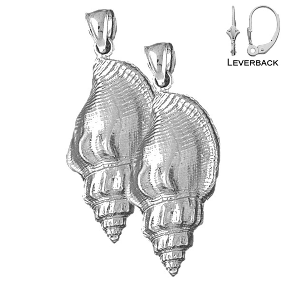 Pendientes de concha de caracola de plata de ley de 38 mm (chapados en oro blanco o amarillo)