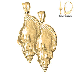 Sterling Silver 38mm Conch Shell Earrings (White or Yellow Gold Plated)