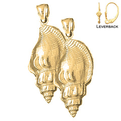 Pendientes de concha de caracola de plata de ley de 38 mm (chapados en oro blanco o amarillo)