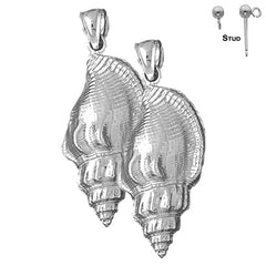 Sterling Silver 38mm Conch Shell Earrings (White or Yellow Gold Plated)