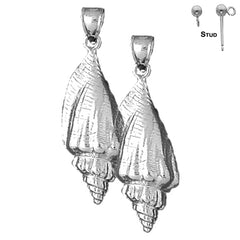 Sterling Silver 40mm Conch Shell Earrings (White or Yellow Gold Plated)