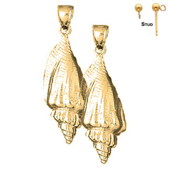 Sterling Silver 40mm Conch Shell Earrings (White or Yellow Gold Plated)