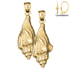 Pendientes de concha de caracola de plata de ley de 32 mm (chapados en oro blanco o amarillo)