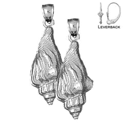 Pendientes de concha de caracola de plata de ley de 32 mm (chapados en oro blanco o amarillo)