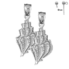 Pendientes de concha de caracola de plata de ley de 30 mm (chapados en oro blanco o amarillo)