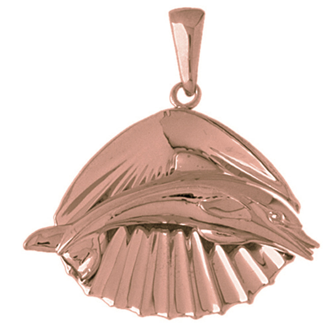 10K, 14K or 18K Gold Shell With Dolphin Pendant