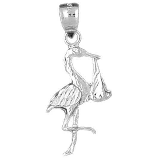 14K or 18K Gold Stork and Baby Pendant