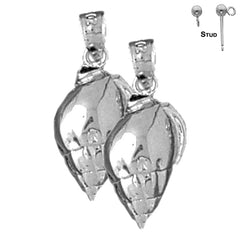 Pendientes de concha de caracola de plata de ley de 22 mm (chapados en oro blanco o amarillo)