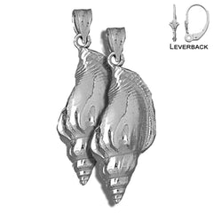 Sterling Silver 35mm Conch Shell Earrings (White or Yellow Gold Plated)