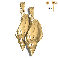 Sterling Silver 35mm Conch Shell Earrings (White or Yellow Gold Plated)