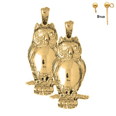 Sterling Silver 40mm Owl Earrings (White or Yellow Gold Plated)