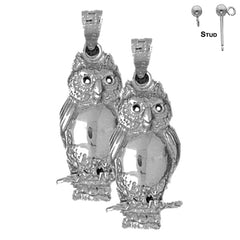 Sterling Silver 30mm Owl Earrings (White or Yellow Gold Plated)