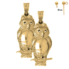 Sterling Silver 30mm Owl Earrings (White or Yellow Gold Plated)