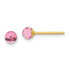 Inverness 14K Yellow Gold Polished 4mm Pink Swarovski Crystal Faceted Ball Earrings