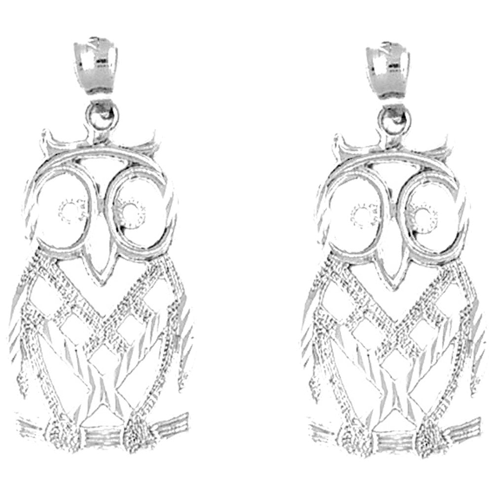 Sterling Silver 34mm Owl Earrings