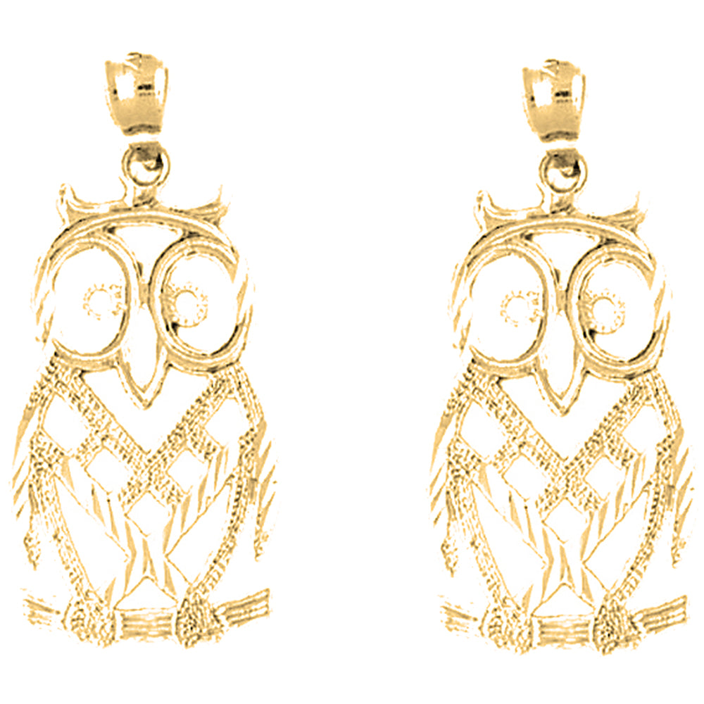 Yellow Gold-plated Silver 34mm Owl Earrings