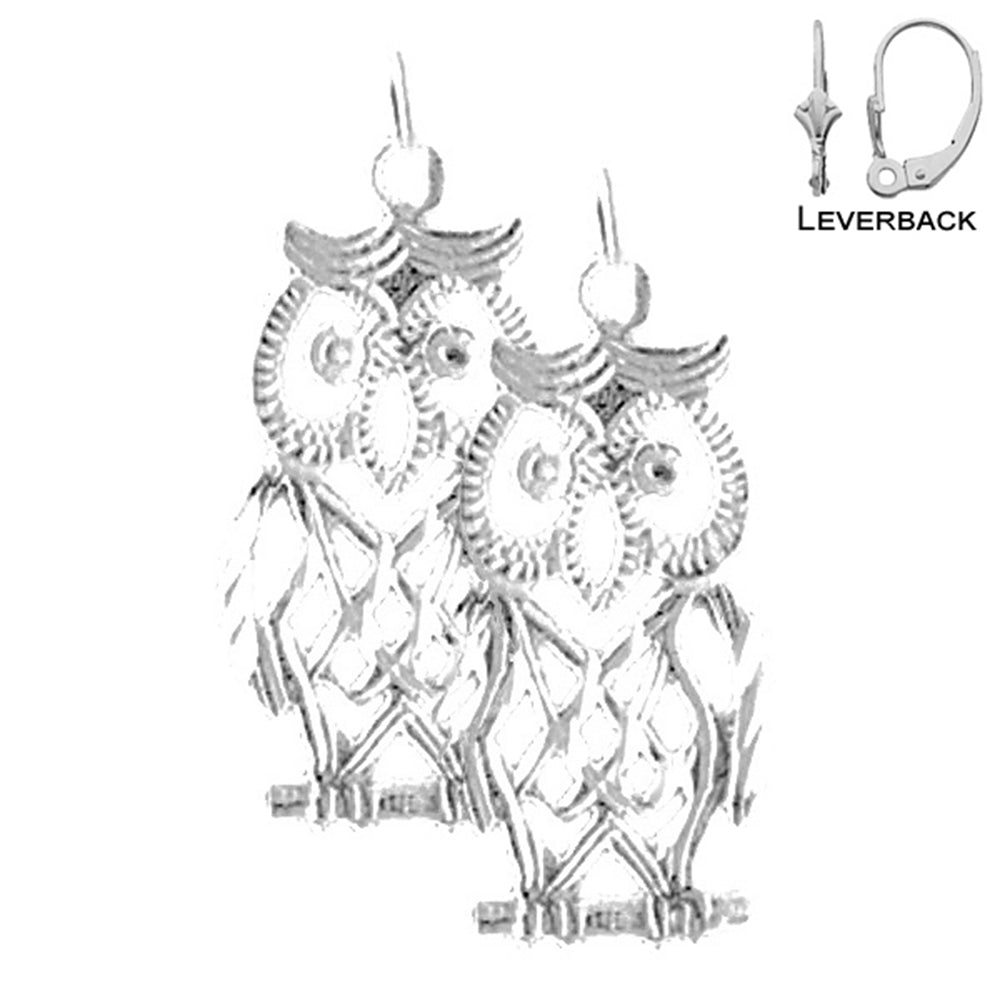 Sterling Silver 24mm Owl Earrings (White or Yellow Gold Plated)