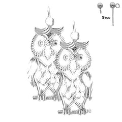 Sterling Silver 24mm Owl Earrings (White or Yellow Gold Plated)