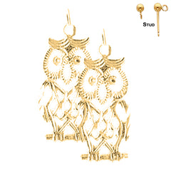 Sterling Silver 24mm Owl Earrings (White or Yellow Gold Plated)