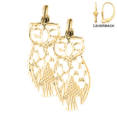 Sterling Silver 26mm Owl Earrings (White or Yellow Gold Plated)