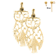 Sterling Silver 26mm Owl Earrings (White or Yellow Gold Plated)