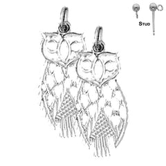 Sterling Silver 26mm Owl Earrings (White or Yellow Gold Plated)