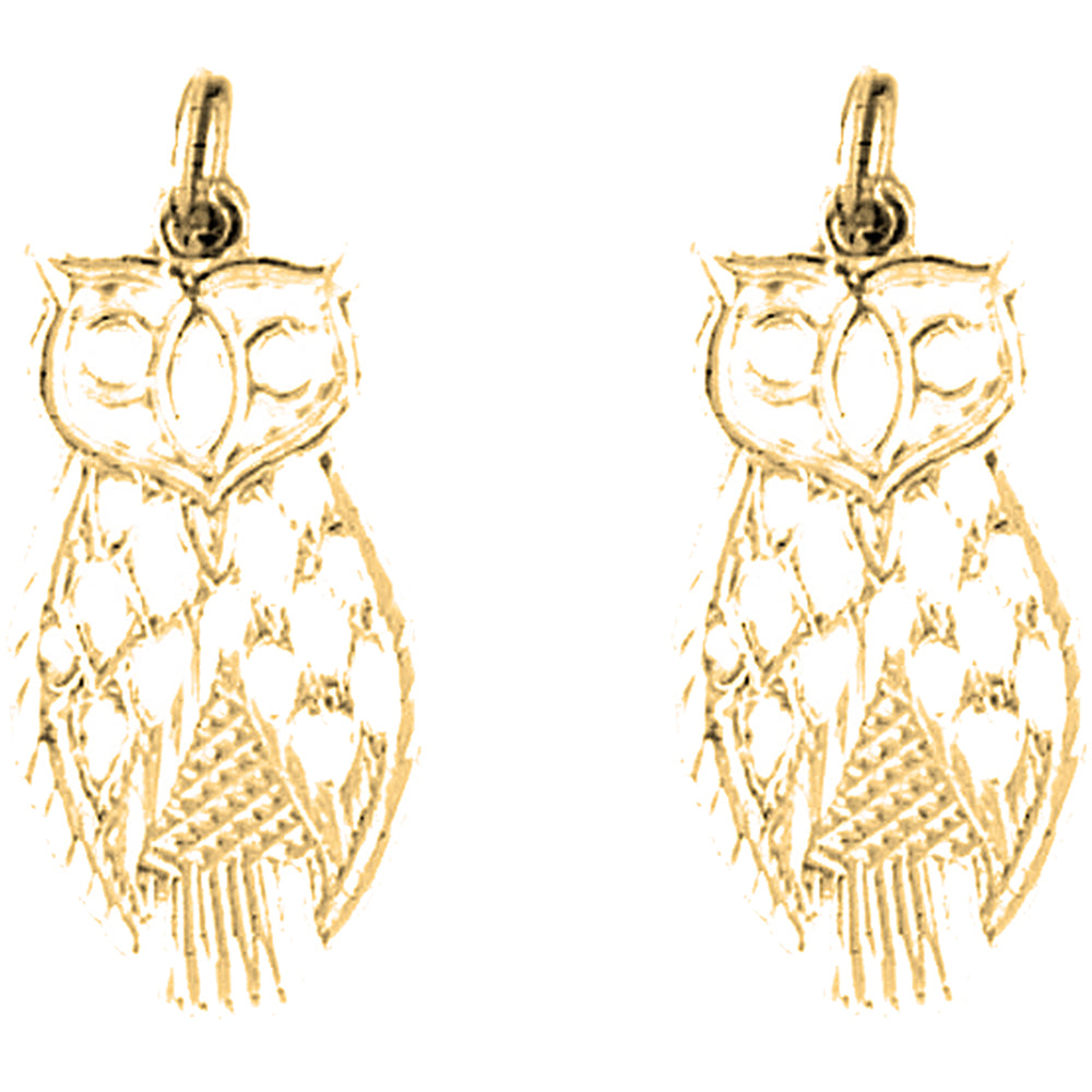 Yellow Gold-plated Silver 26mm Owl Earrings