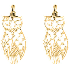 Yellow Gold-plated Silver 26mm Owl Earrings