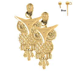 Sterling Silver 26mm Owl Earrings (White or Yellow Gold Plated)