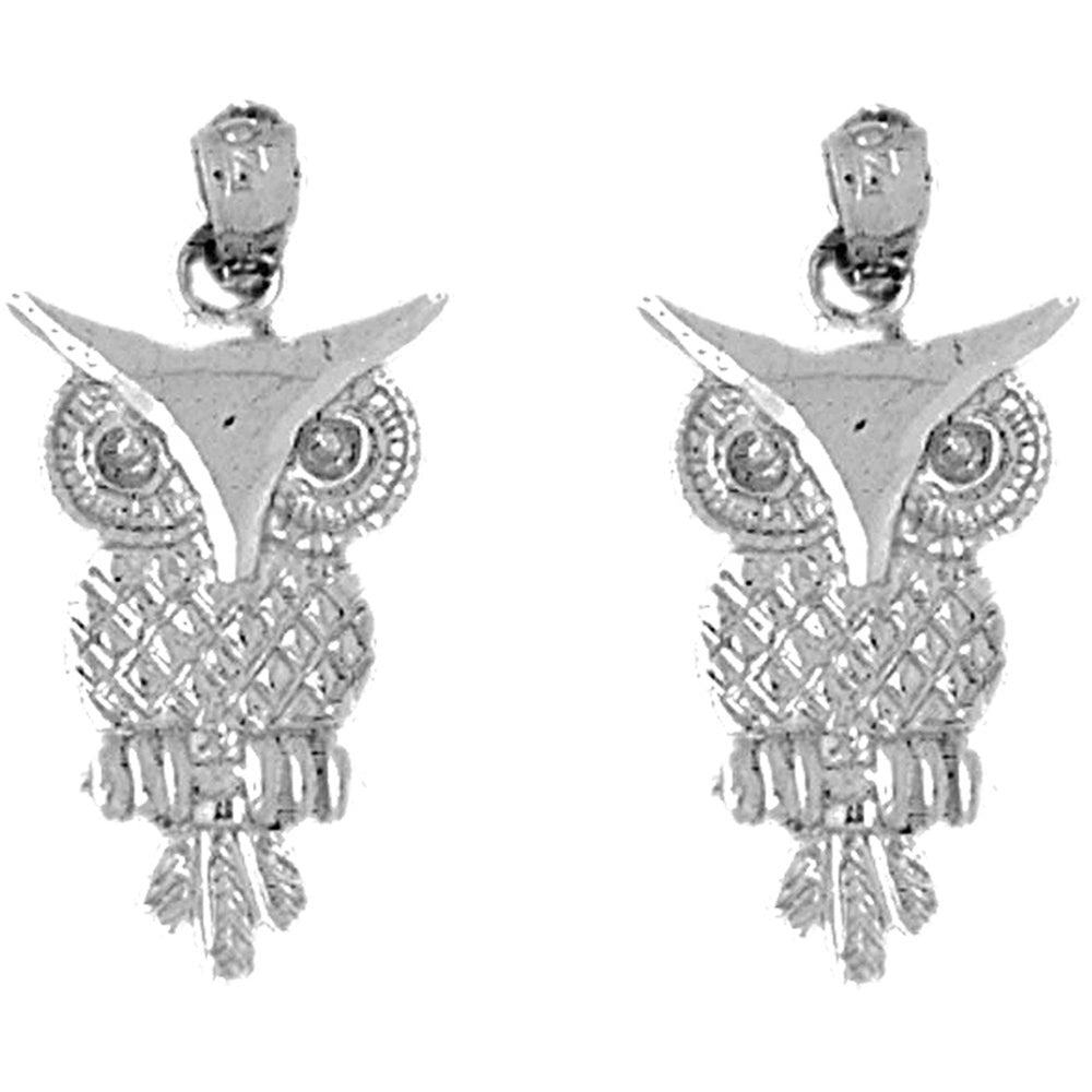 Sterling Silver 26mm Owl Earrings