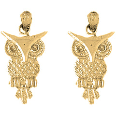 Yellow Gold-plated Silver 26mm Owl Earrings