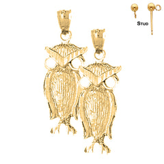 Sterling Silver 30mm Owl Earrings (White or Yellow Gold Plated)