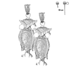 Sterling Silver 30mm Owl Earrings (White or Yellow Gold Plated)