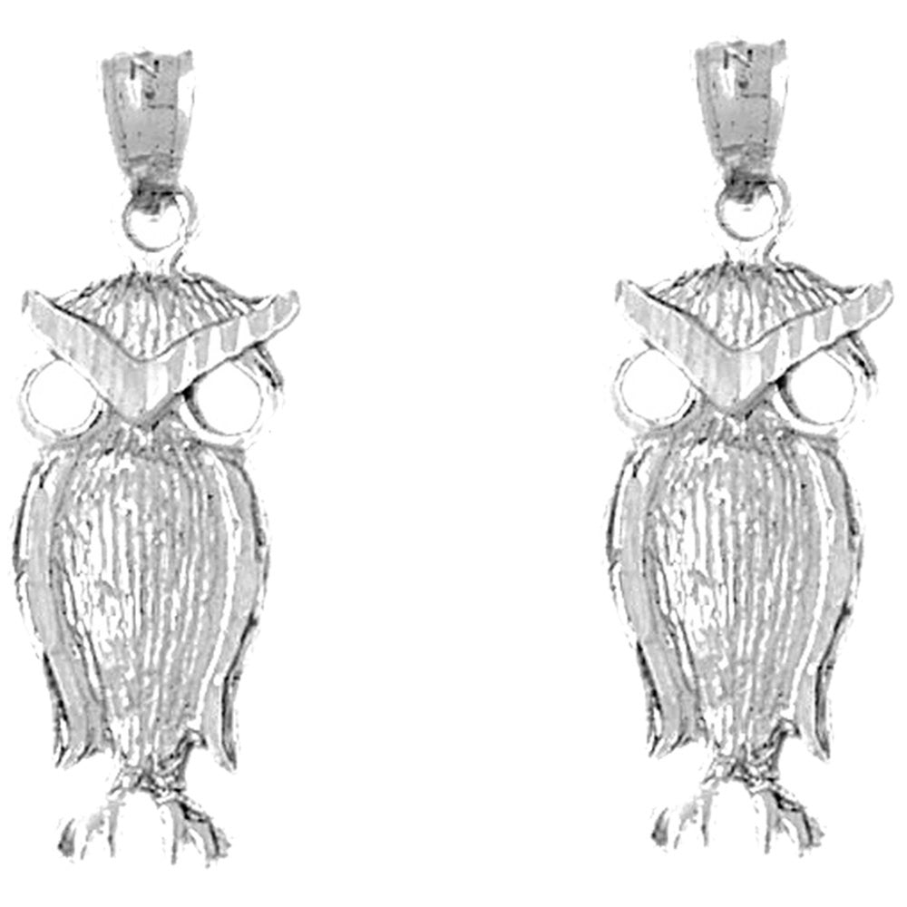 Sterling Silver 30mm Owl Earrings