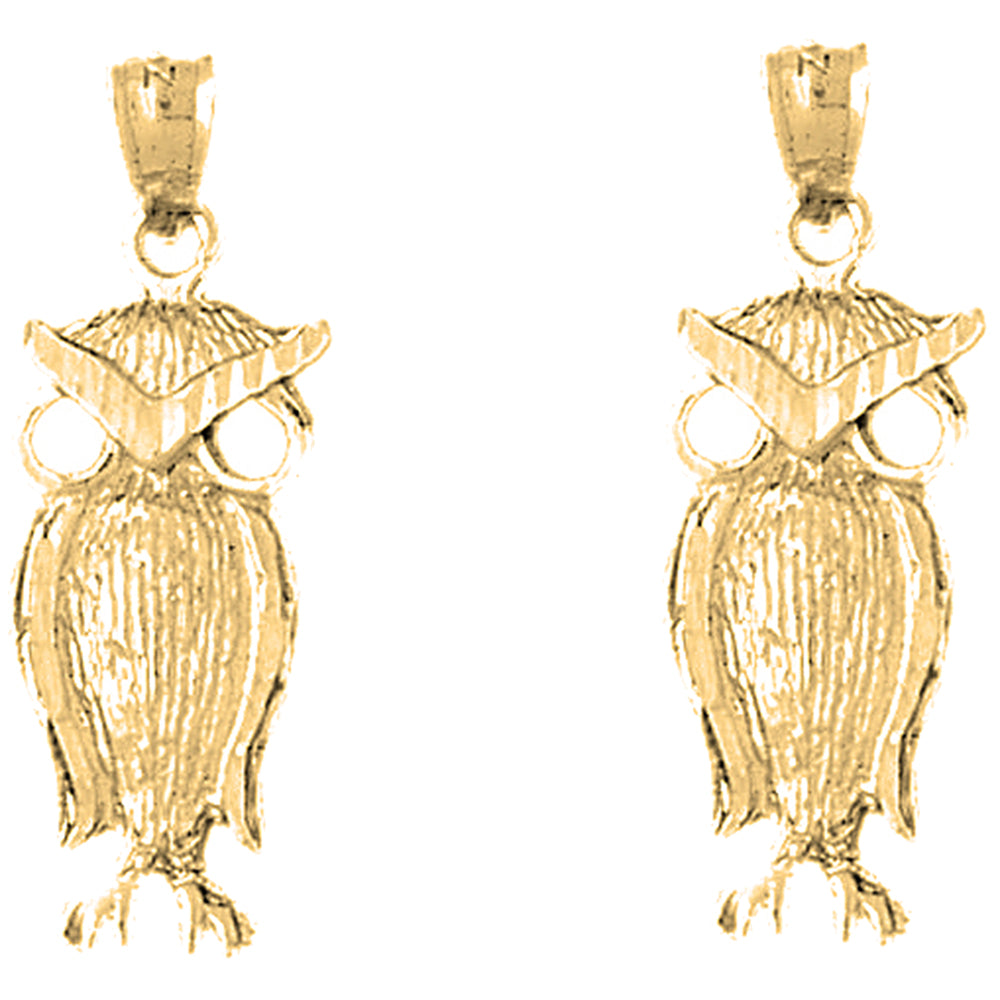 Yellow Gold-plated Silver 30mm Owl Earrings