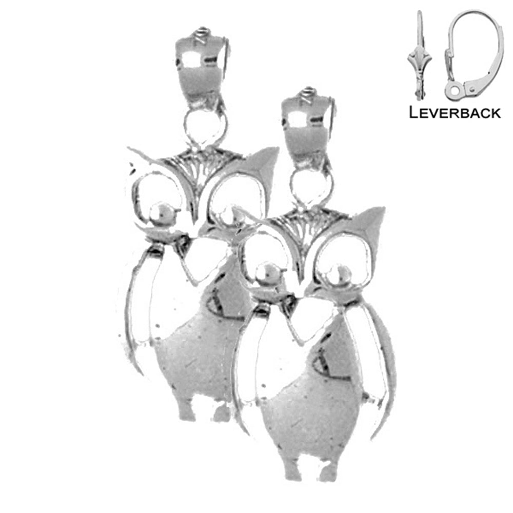 Sterling Silver 25mm Owl Earrings (White or Yellow Gold Plated)