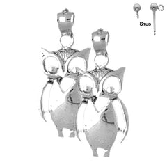 Sterling Silver 25mm Owl Earrings (White or Yellow Gold Plated)