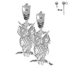 Sterling Silver 20mm Owl Earrings (White or Yellow Gold Plated)