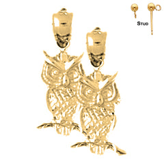 Sterling Silver 20mm Owl Earrings (White or Yellow Gold Plated)