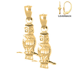 Sterling Silver 22mm Owl Earrings (White or Yellow Gold Plated)