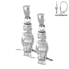 Sterling Silver 22mm Owl Earrings (White or Yellow Gold Plated)