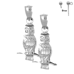 Sterling Silver 22mm Owl Earrings (White or Yellow Gold Plated)