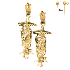 Sterling Silver 29mm Owl Earrings (White or Yellow Gold Plated)