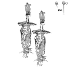 Sterling Silver 29mm Owl Earrings (White or Yellow Gold Plated)