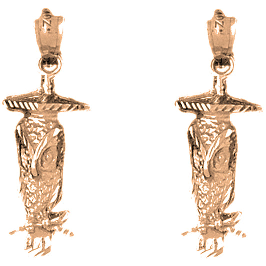 14K or 18K Gold 29mm Owl Earrings