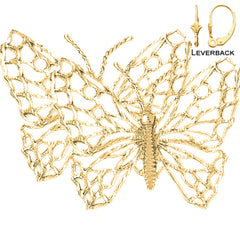 Pendientes de mariposas de plata de ley de 34 mm (chapados en oro blanco o amarillo)